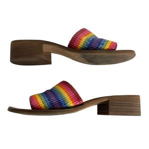 LUCKY BRAND Frijana Rainbow Square Toe Slip On Slide Sandals Size 6.5